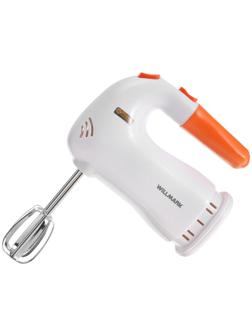 Миксер WILLMARK WHM-6023ST, ручной, 400 Вт, 5 скоростей, 2 насадки, подставка, оранжевый