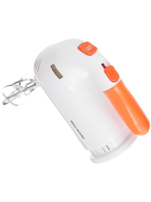 Миксер WILLMARK WHM-6023ST, ручной, 400 Вт, 5 скоростей, 2 насадки, подставка, оранжевый