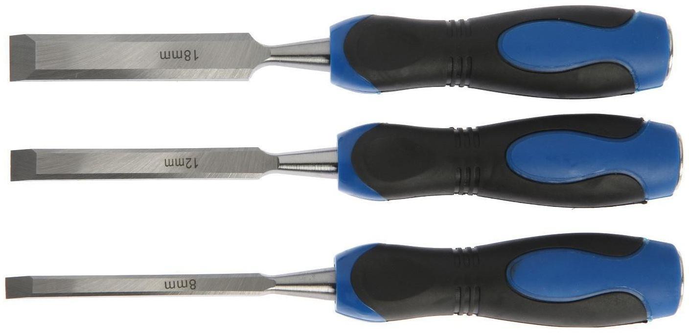 Набор стамесок-долот ТУНДРА, металлический затыльник, 2К рукоятка, 8-12-18 мм