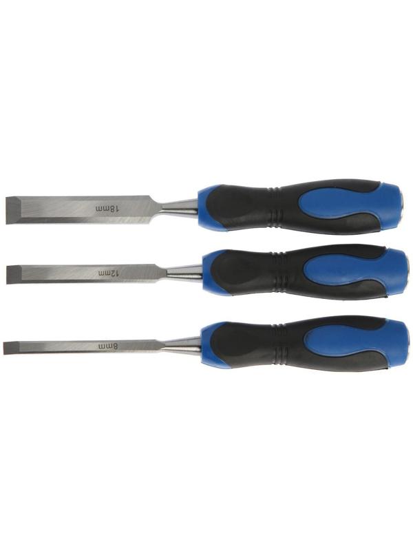 Набор стамесок-долот ТУНДРА, металлический затыльник, 2К рукоятка, 8-12-18 мм