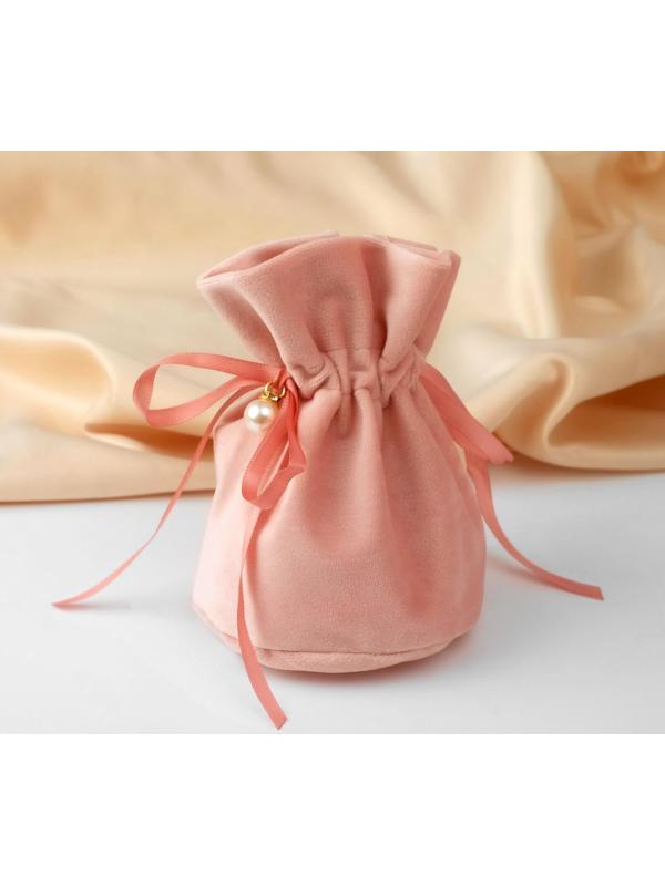 Мешочек бархатный с бусиной, 13*15см, цвет розовый