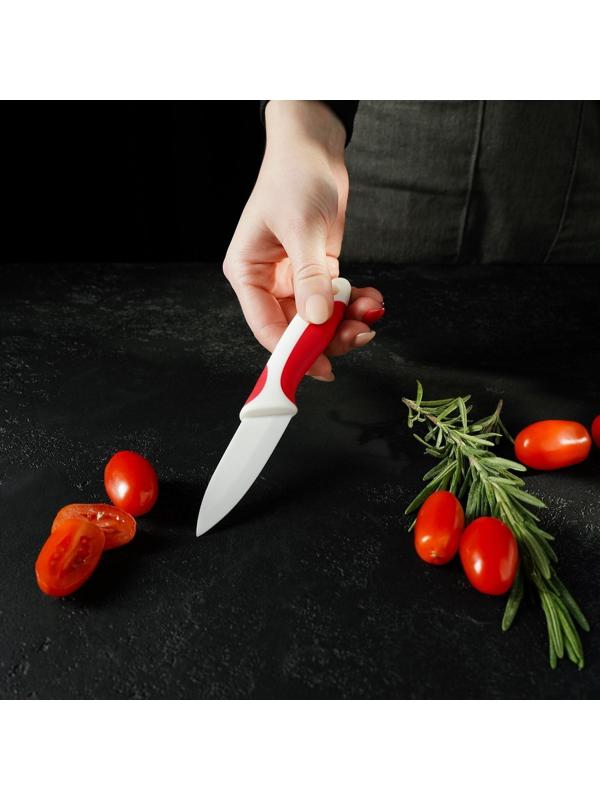 Нож керамический Доляна «Умелец», лезвие 7 см, цвет красный