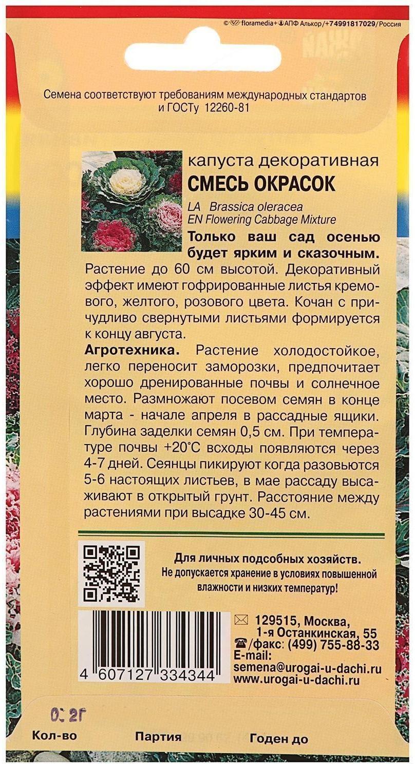 Семена цветов Капуста декоративная Смесь окрасок, 0,2 г