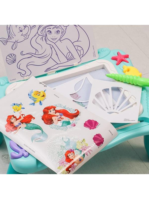 Столик и планшет для магнитного рисования «Русалочка», 3в1, мольберт, шаблоны, наклейки