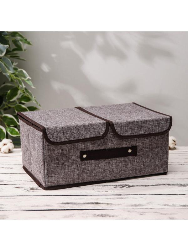 Короб стеллажный для хранения с двойной крышкой «Тэри», 36×25×16 см, цвет серый