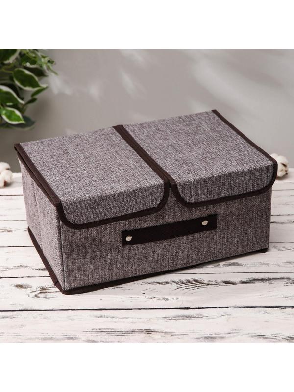 Короб стеллажный для хранения с двойной крышкой «Тэри», 36×25×16 см, цвет серый