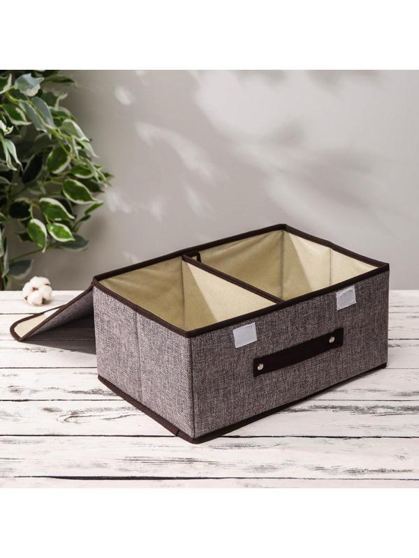 Короб стеллажный для хранения с двойной крышкой «Тэри», 36×25×16 см, цвет серый