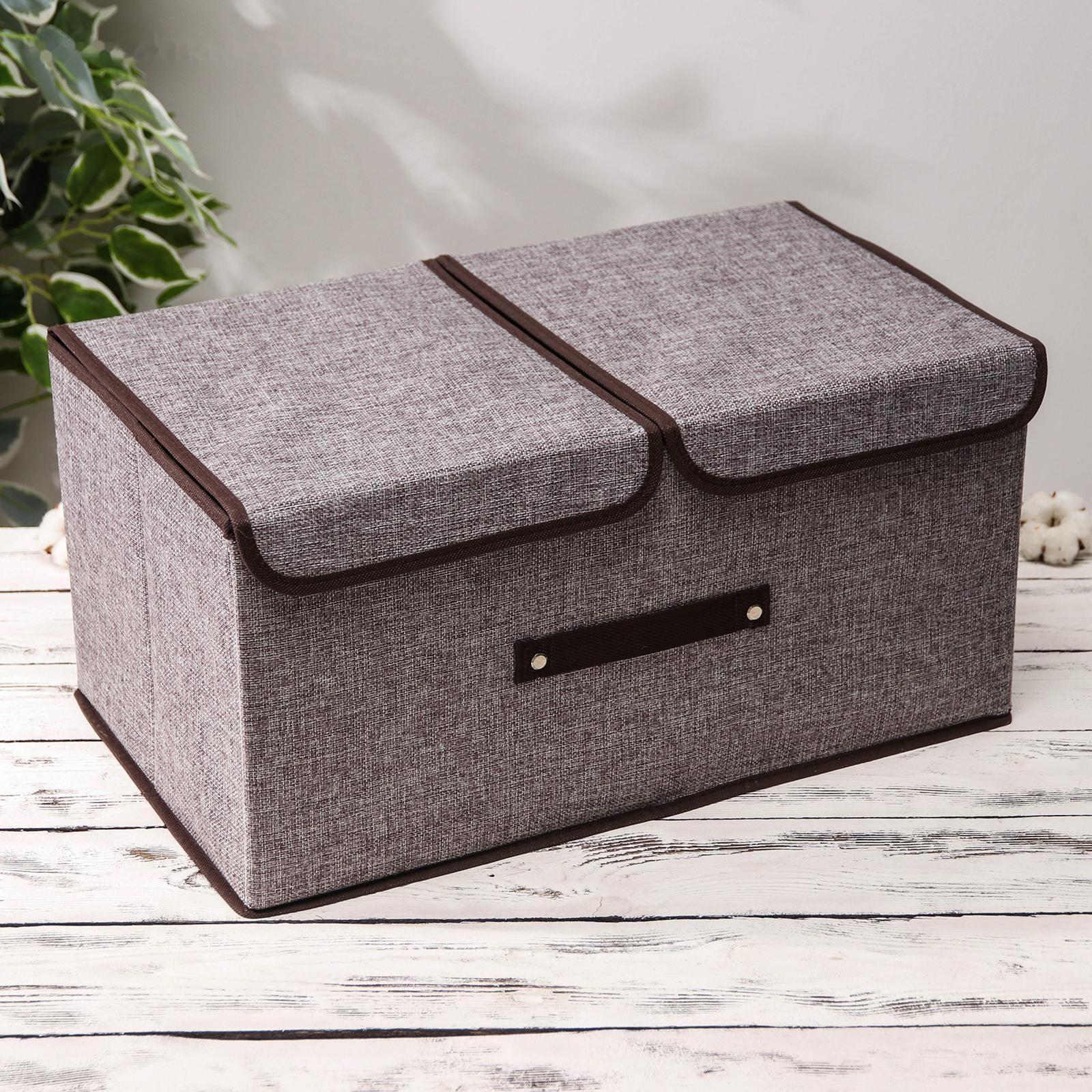 Короб стеллажный для хранения с двойной крышкой «Тэри», 50×30×25 см, цвет серый