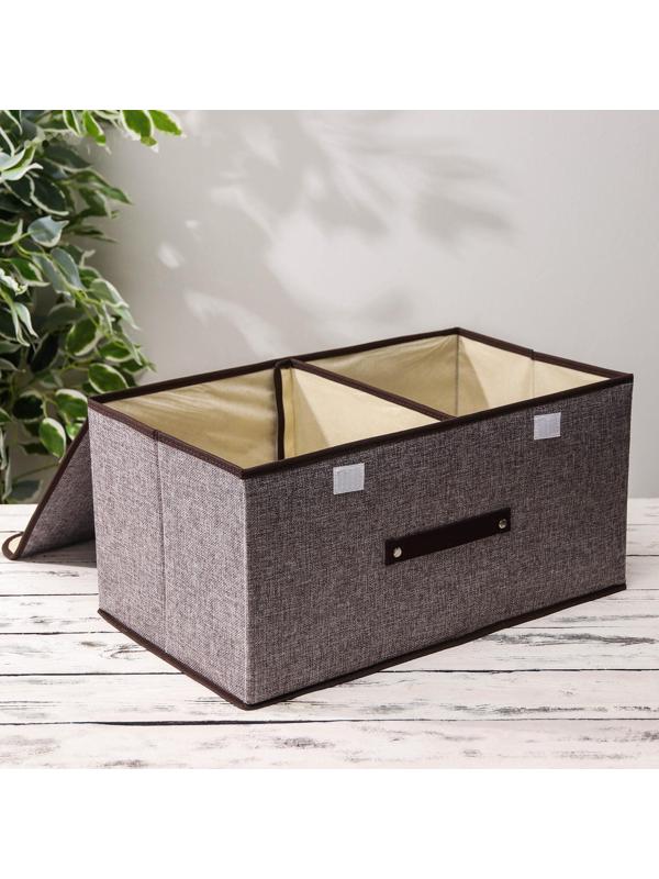 Короб стеллажный для хранения с двойной крышкой «Тэри», 50×30×25 см, цвет серый