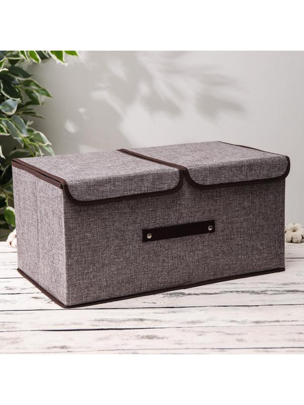 Короб стеллажный для хранения с двойной крышкой «Тэри», 50×30×25 см, цвет серый