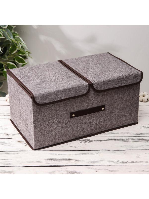 Короб стеллажный для хранения с двойной крышкой «Тэри», 50×30×25 см, цвет серый