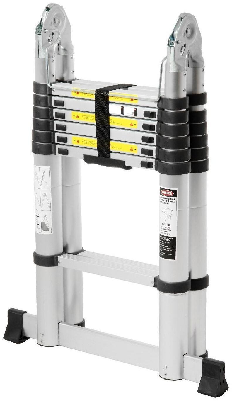 Стремянка-лестница телескопическая ТУНДРА, раскладная, алюминиевая, 2.2 х 2.2 м