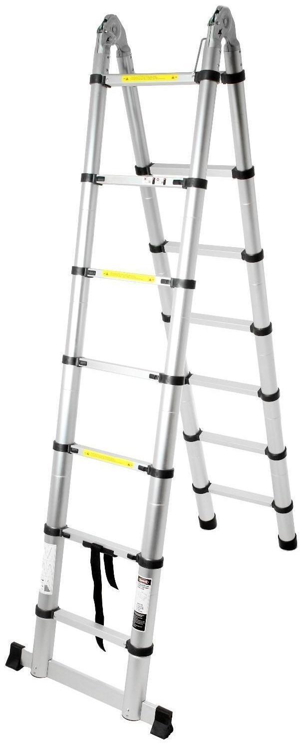 Стремянка-лестница телескопическая ТУНДРА, раскладная, алюминиевая, 2.2 х 2.2 м