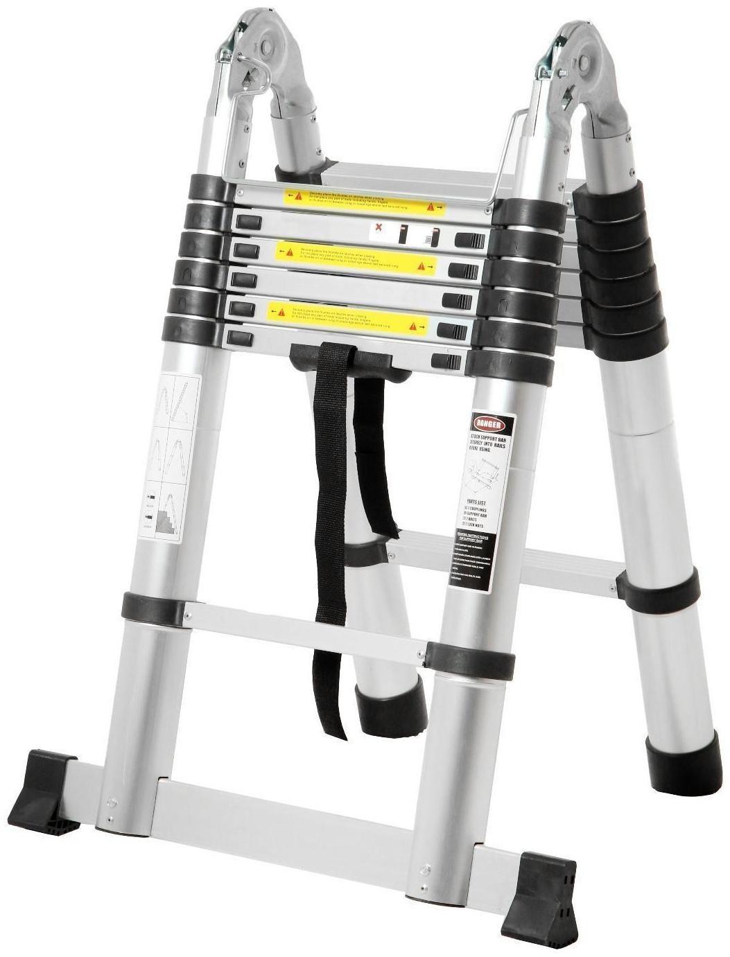 Стремянка-лестница телескопическая ТУНДРА, раскладная, алюминиевая, 2.2 х 2.2 м