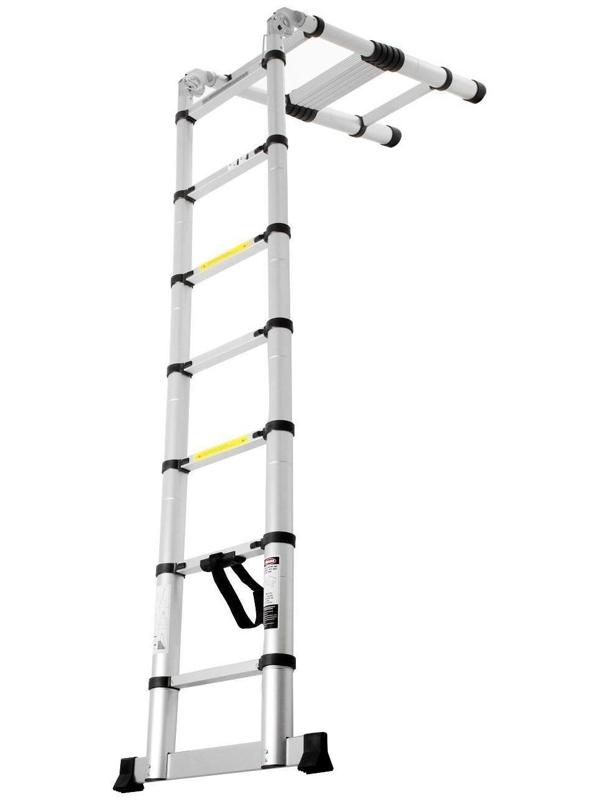 Стремянка-лестница телескопическая ТУНДРА, раскладная, алюминиевая, 2.2 х 2.2 м