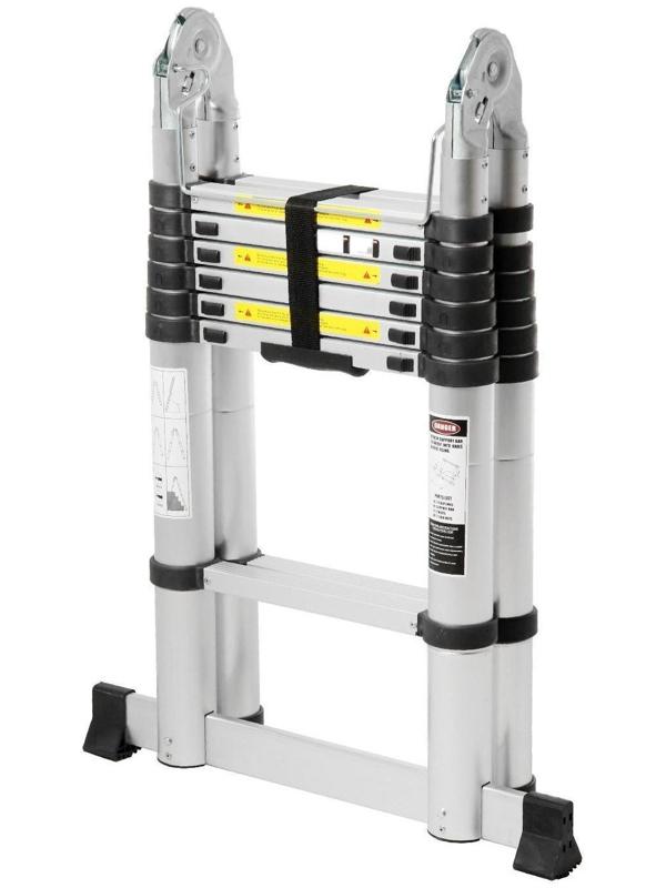 Стремянка-лестница телескопическая ТУНДРА, раскладная, алюминиевая, 2.2 х 2.2 м