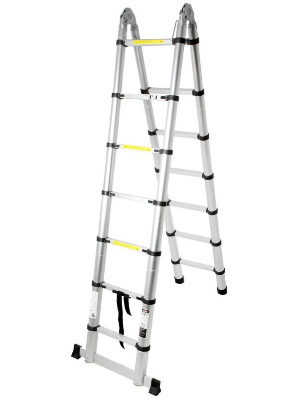 Стремянка-лестница телескопическая ТУНДРА, раскладная, алюминиевая, 2.2 х 2.2 м