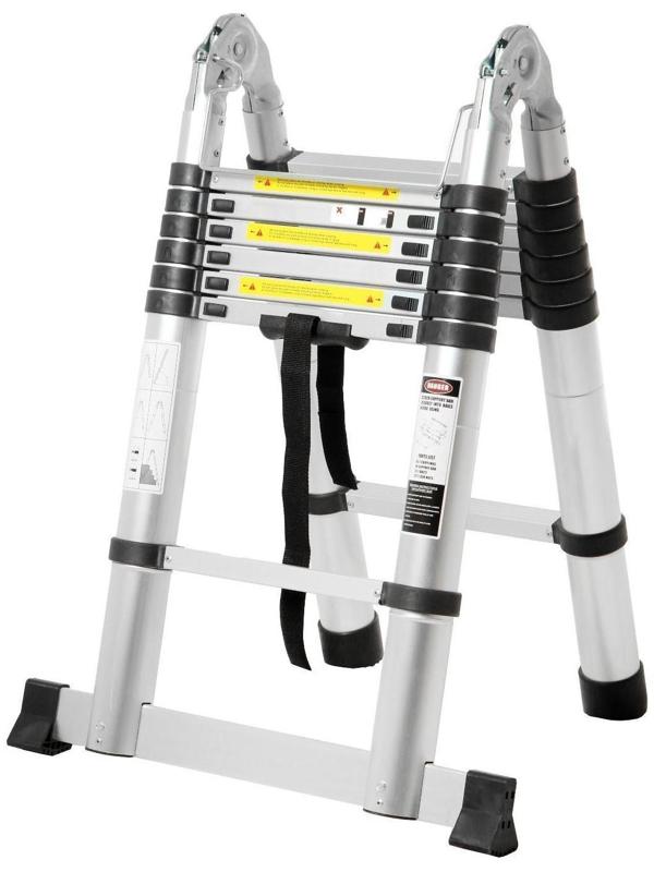 Стремянка-лестница телескопическая ТУНДРА, раскладная, алюминиевая, 2.2 х 2.2 м