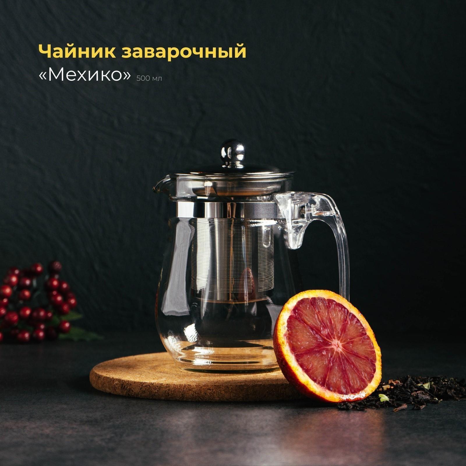 Чайник стеклянный заварочный Magistro «Мехико» 5425823, 500 мл, с металлическим ситом, пластиковая колба