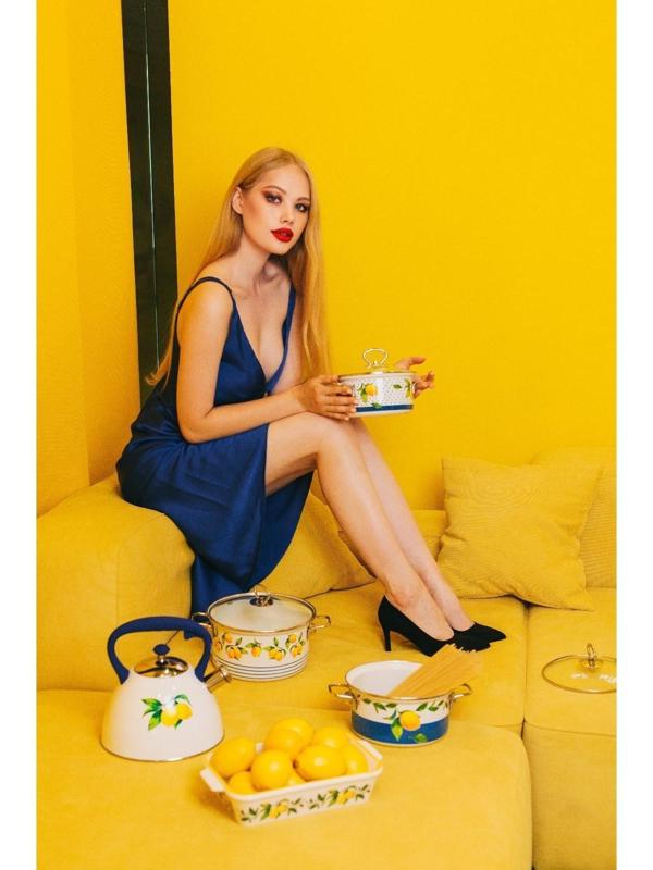 Набор кастрюль Доляна «Лимоны», 3 предмета: 1,9 л, 2,5 л, 3,7 л, крышки, индукция, цвет белый