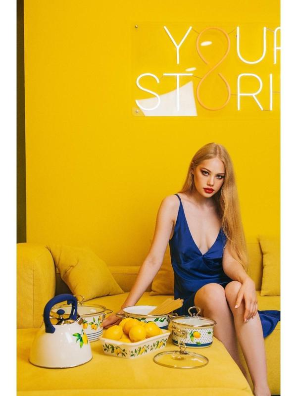 Набор кастрюль Доляна «Лимоны», 3 предмета: 1,9 л, 2,5 л, 3,7 л, крышки, индукция, цвет белый