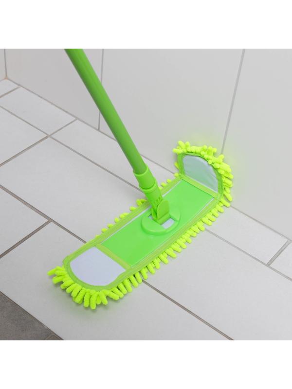 Швабра для мытья пола плоская Доляна, насадка из микрофибры 38×8 см, гибкие края, телескопическая ручка 80-120 см