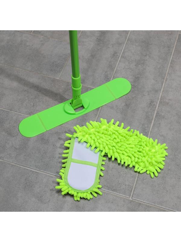 Швабра для мытья пола плоская Доляна, насадка из микрофибры 38×8 см, гибкие края, телескопическая ручка 80-120 см