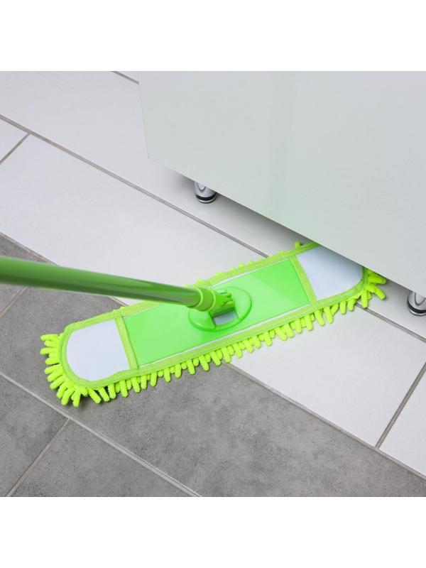 Швабра для мытья пола плоская Доляна, насадка из микрофибры 38×8 см, гибкие края, телескопическая ручка 80-120 см