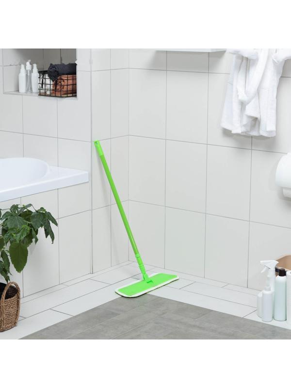 Швабра для мытья пола плоская Доляна, насадка на липучке из микрофибры 40×14 см, 40 гр, телескопическая ручка 80-120 см