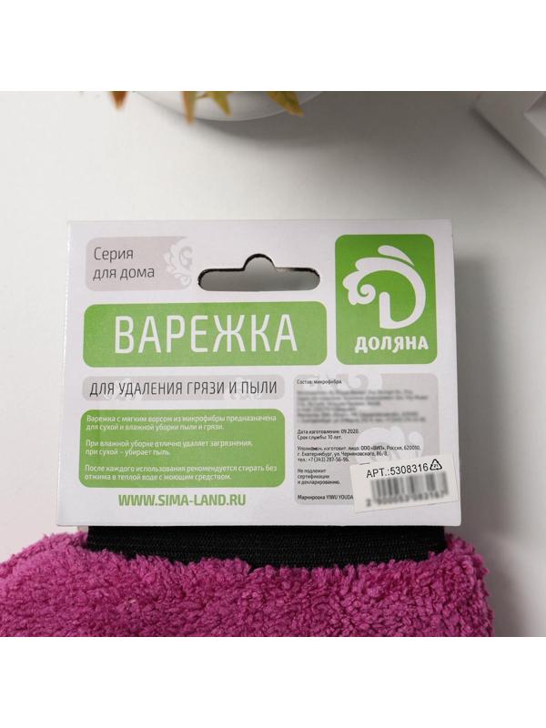 Варежка для уборки Доляна, 22×26 см, 40 гр, двухсторонняя, мягкая, микрофибра