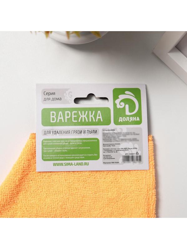 Варежка для уборки Доляна, 19×26 см, 15 гр, двухсторонняя, эконом, микрофибра