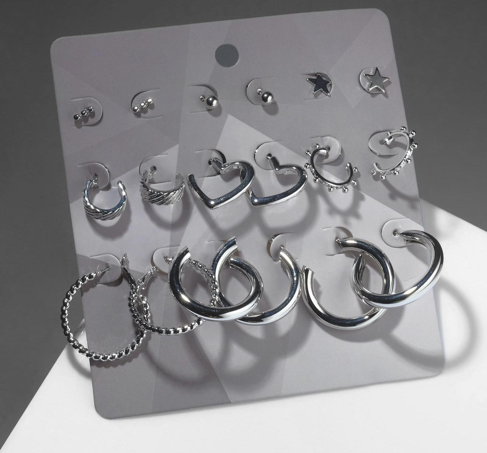 Серьги-кольца набор 9 пар 