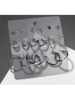 Серьги-кольца набор 9 пар 