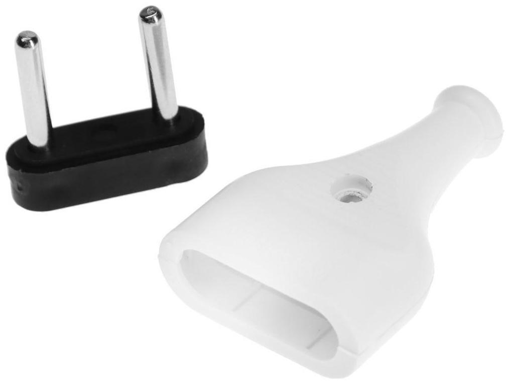 Вилка прямая, 10А, без з/к, 220 В, белая, розничная упаковка