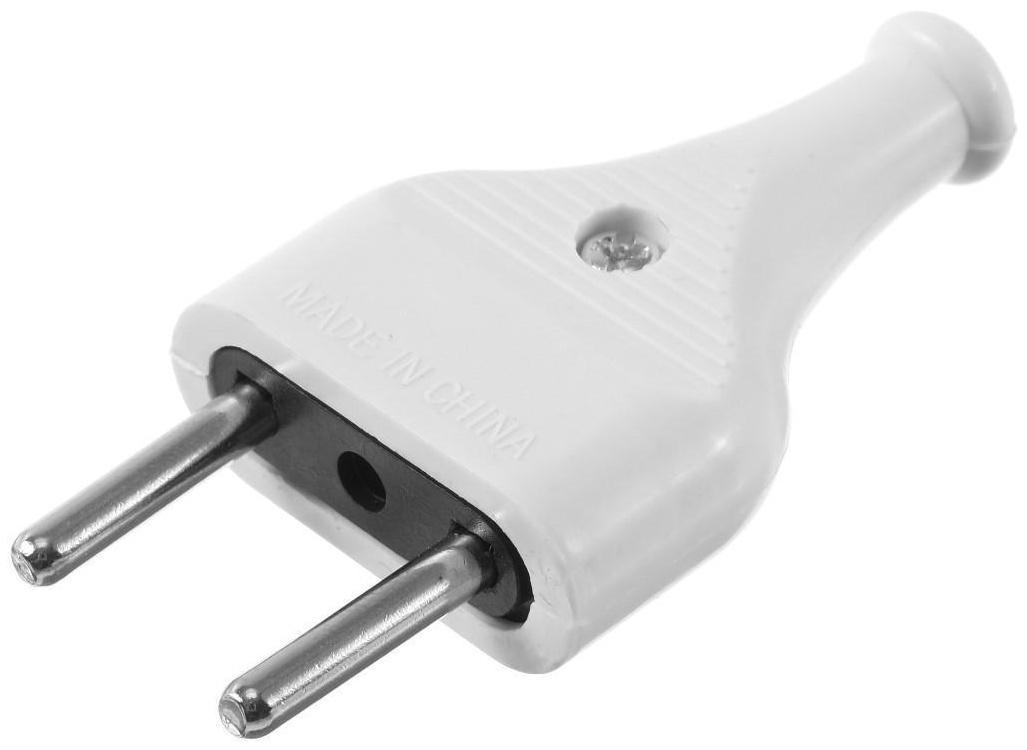 Вилка прямая, 10А, без з/к, 220 В, белая, розничная упаковка