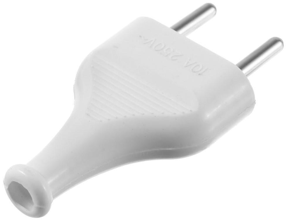 Вилка прямая, 10А, без з/к, 220 В, белая, розничная упаковка