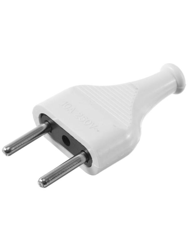 Вилка прямая, 10А, без з/к, 220 В, белая, розничная упаковка