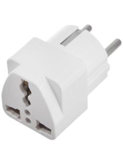 Переходник универсальный 16А, с з/к, 220 В, белый, розничная упаковка