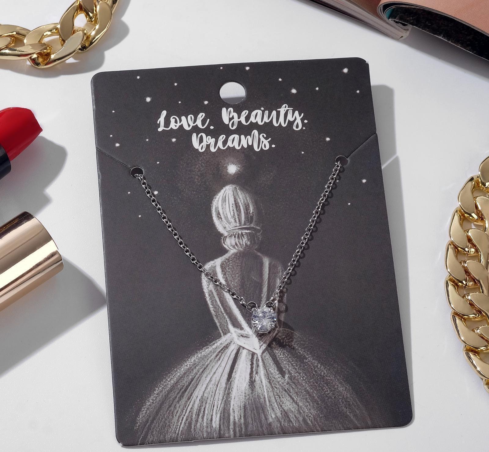 Кулон Love, кристаллик, цвет белый в серебре, 35 см