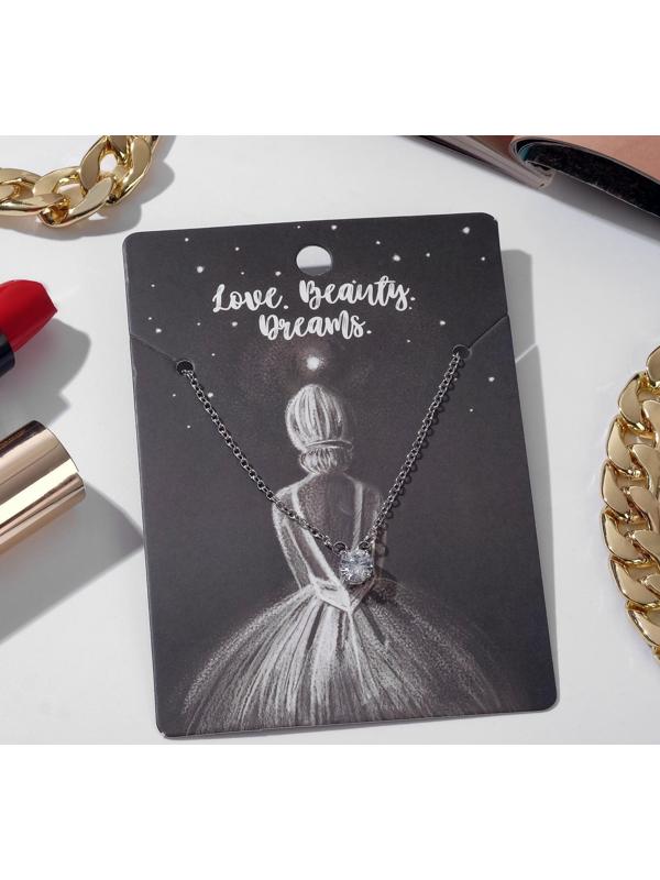 Кулон Love, кристаллик, цвет белый в серебре, 35 см