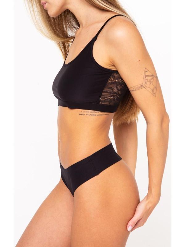 Трусы женские бесшовные стринги, цвет чёрный, размер 42-44 (M)