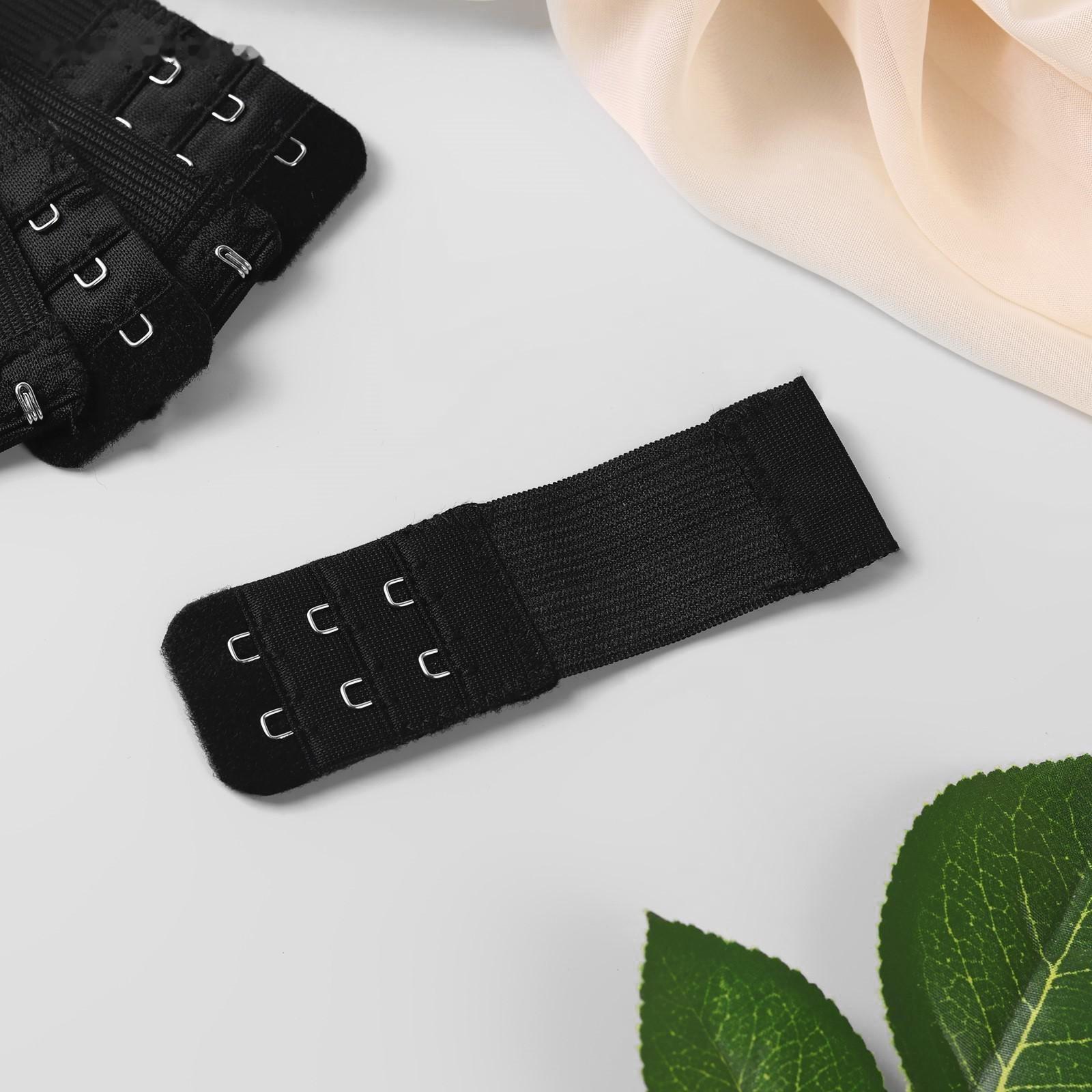 Застёжка-удлинитель для бюстгальтера, 3 ряда 2 крючка, 3,2 × 10,5 см, 5 шт, цвет чёрный