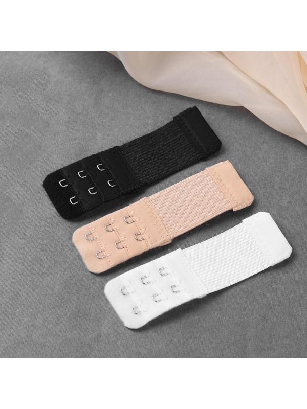 Застёжка-удлинитель для бюстгальтера, 3 ряда 2 крючка, 3,2 × 10,5 см, 3 шт, цвет белый/бежевый/чёрный