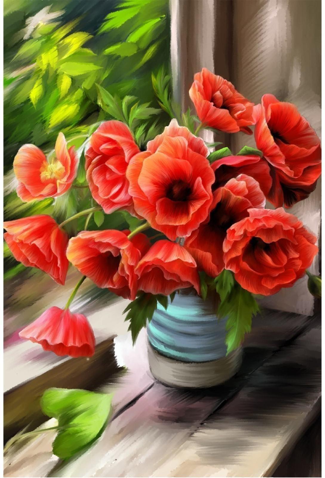 Алмазная мозаика с полным заполнением 20х30 «Маки», холст