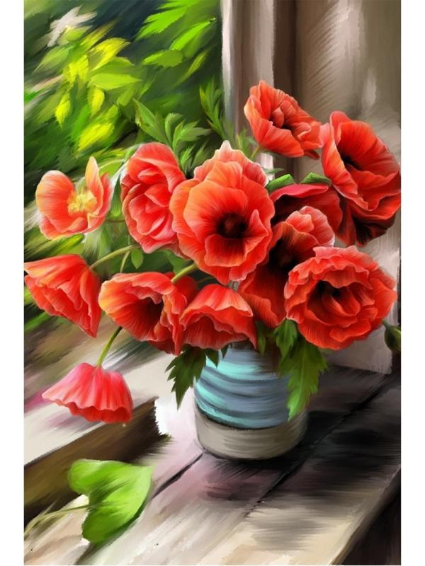 Алмазная мозаика с полным заполнением 20х30 «Маки», холст