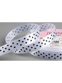 Лента атласная «Горошек», 15 мм × 23 ± 1 м, цвет белый №001