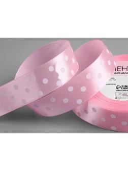 Лента атласная «Горошек», 25 мм × 23 ± 1 м, цвет розовый №004