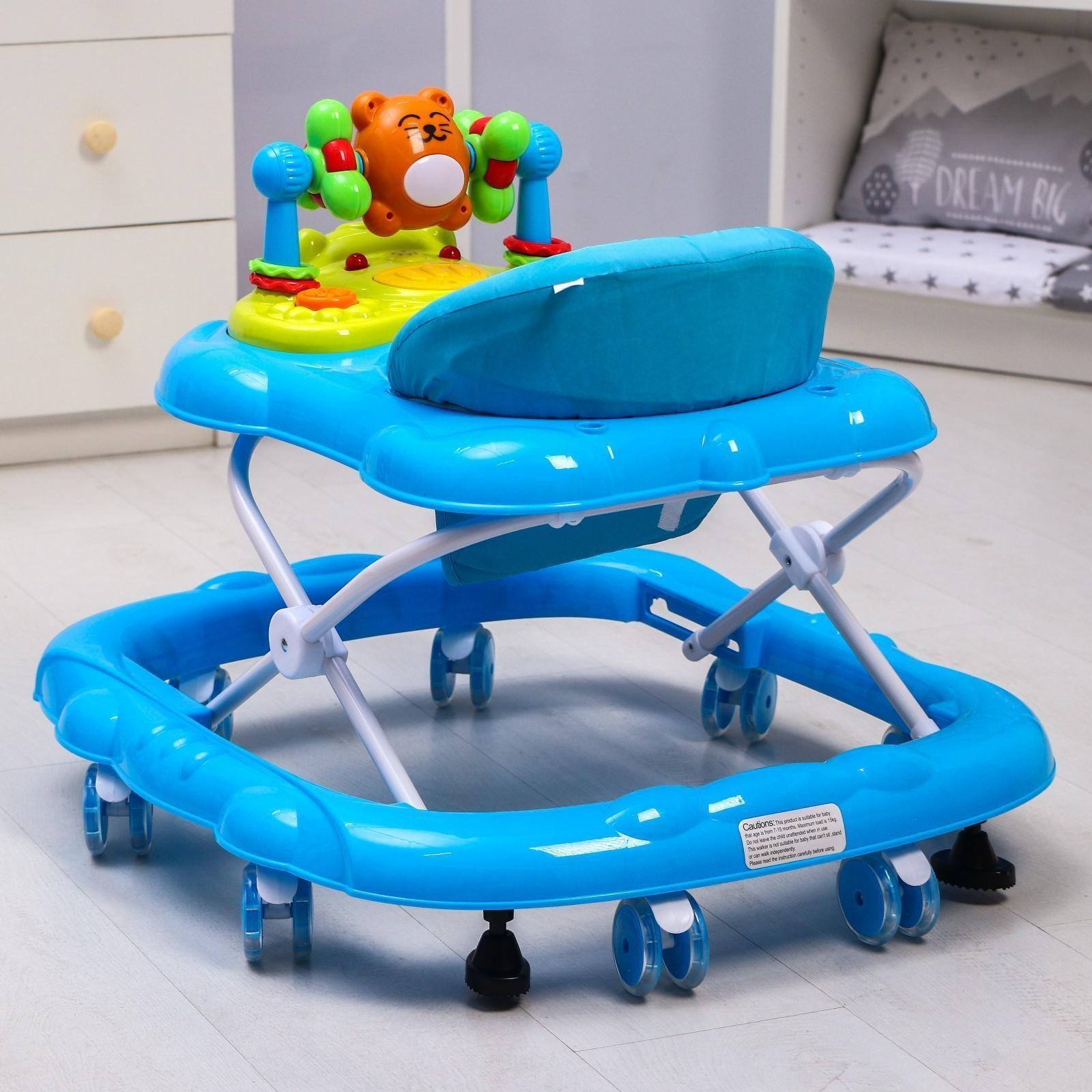 Ходунки «Мишутка», 8 силик. колес, муз., свет, игрушки, голубой