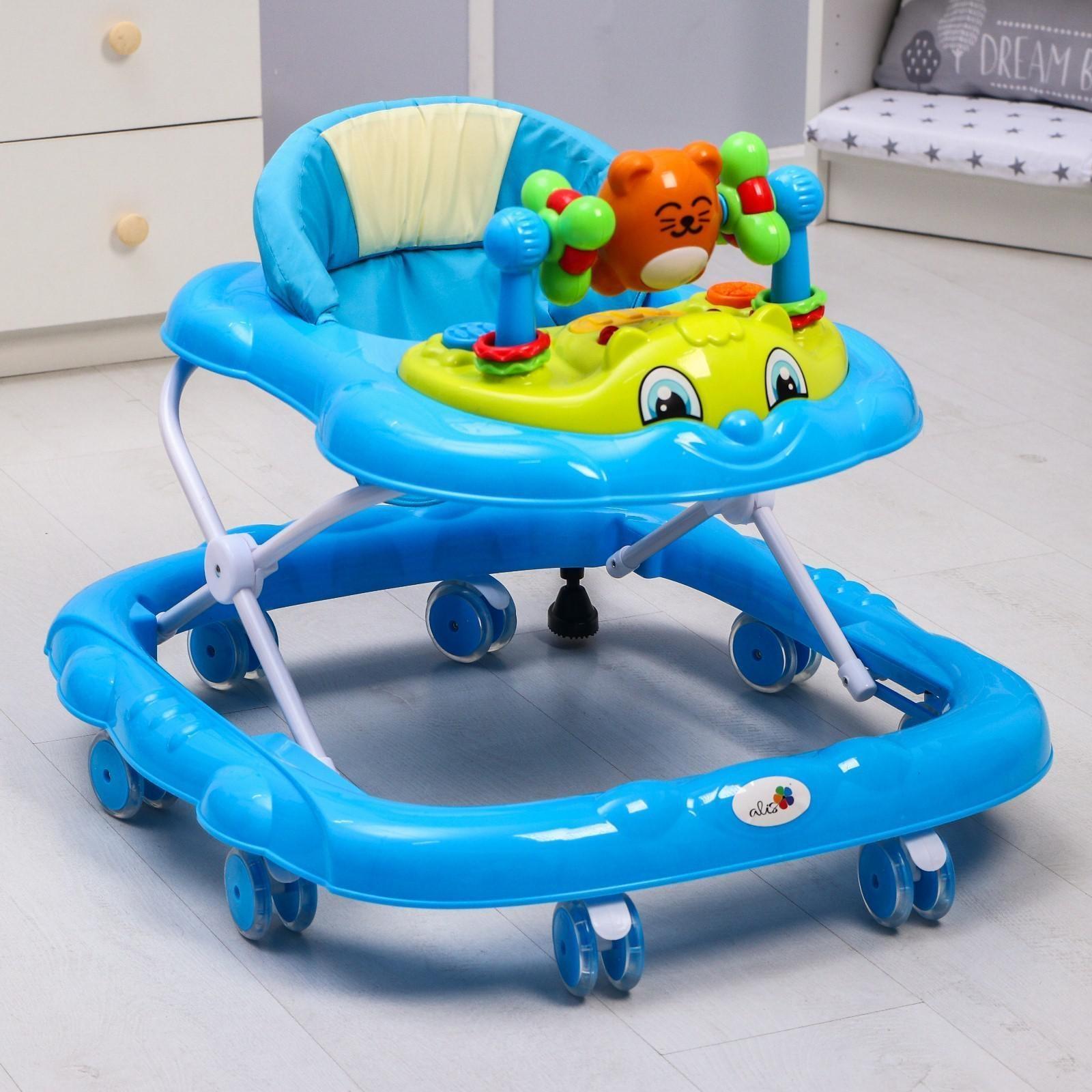 Ходунки «Мишутка», 8 силик. колес, муз., свет, игрушки, голубой