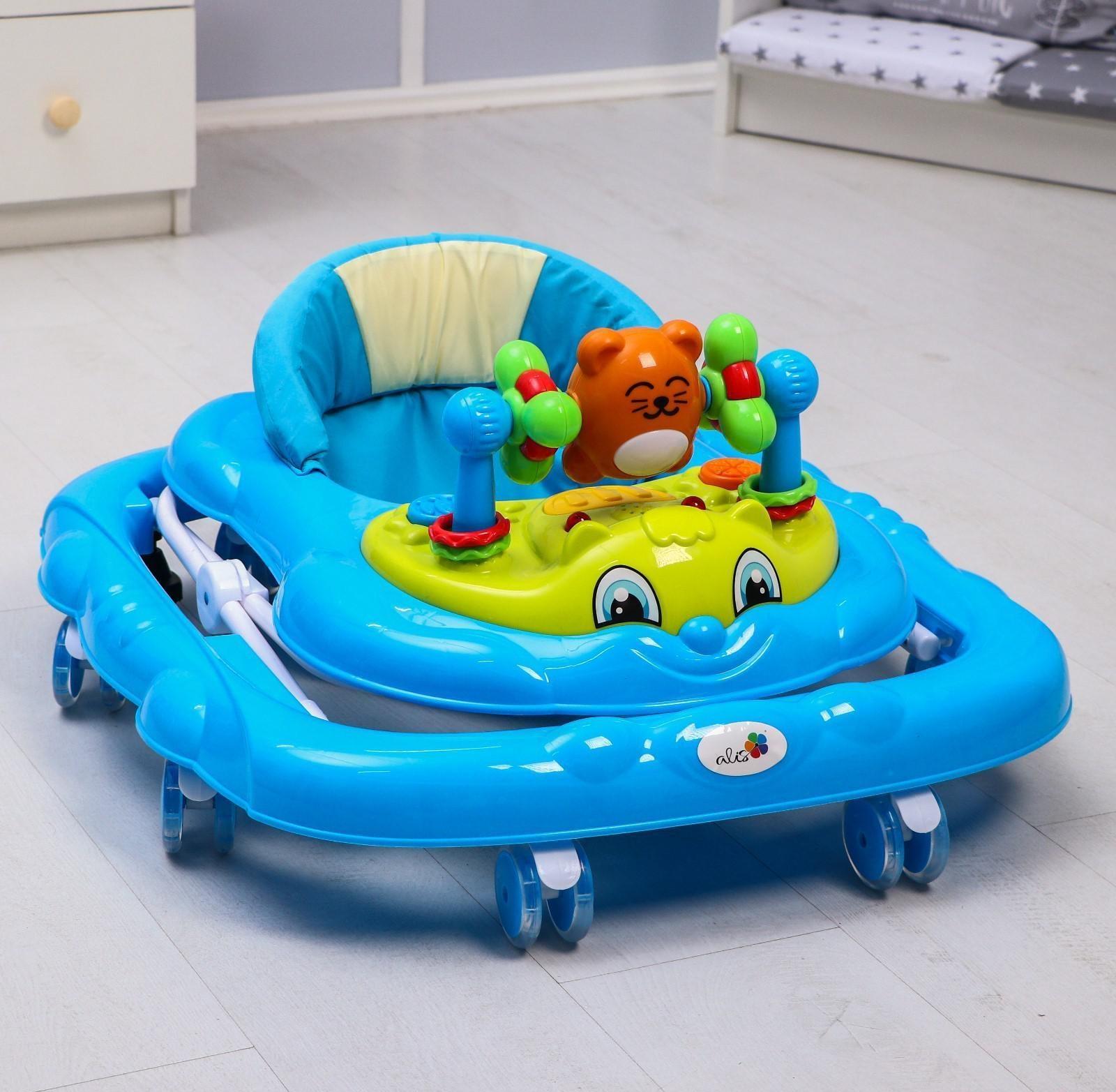 Ходунки «Мишутка», 8 силик. колес, муз., свет, игрушки, голубой